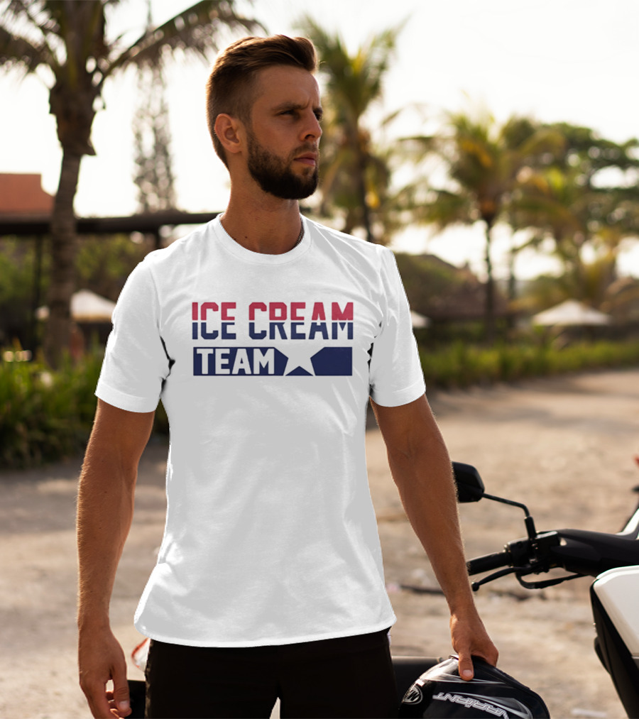 ICE CREAM TEAM Text With Red And Blue Block Lettering T-Shirt