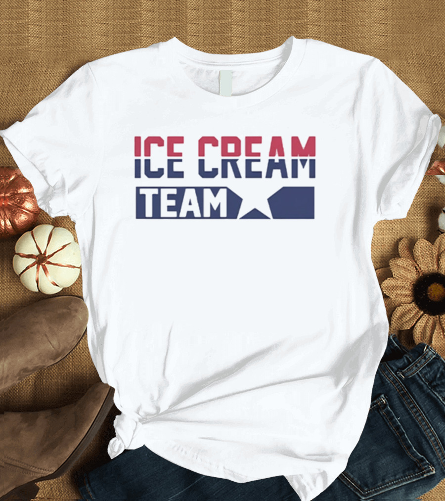 ICE CREAM TEAM Text With Red And Blue Block Lettering T-Shirt
