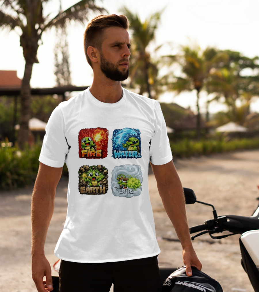 Fire Water Earth Air Turtle Cartoon Baby Elements Quadrant T-Shirt