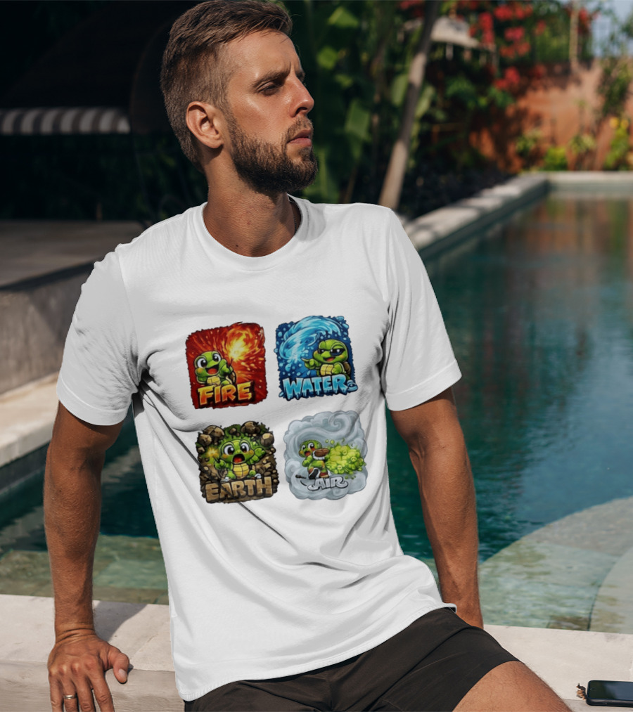 Fire Water Earth Air Turtle Cartoon Baby Elements Quadrant T-Shirt