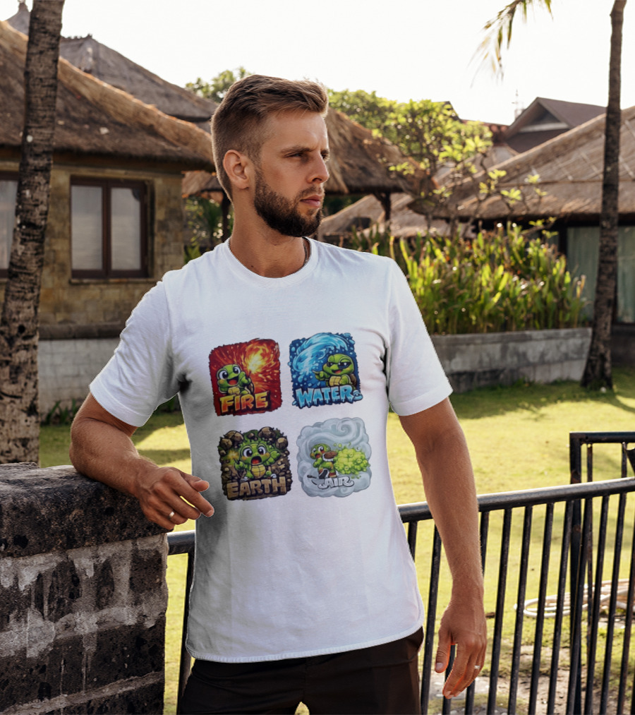 Fire Water Earth Air Turtle Cartoon Baby Elements Quadrant T-Shirt