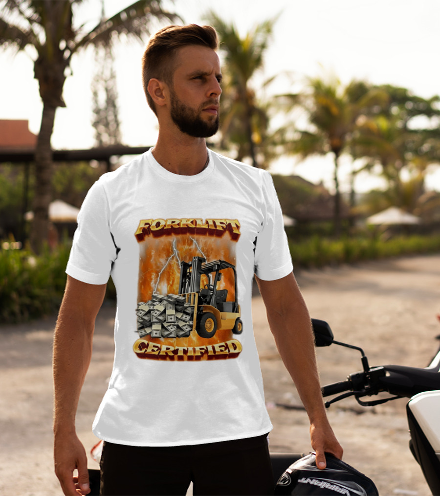 Forklift Certified Forklift Carrying Cash With Lightning T-Shirt