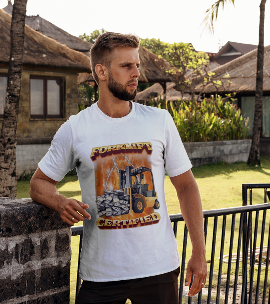 Forklift Certified Forklift Carrying Cash With Lightning T-Shirt