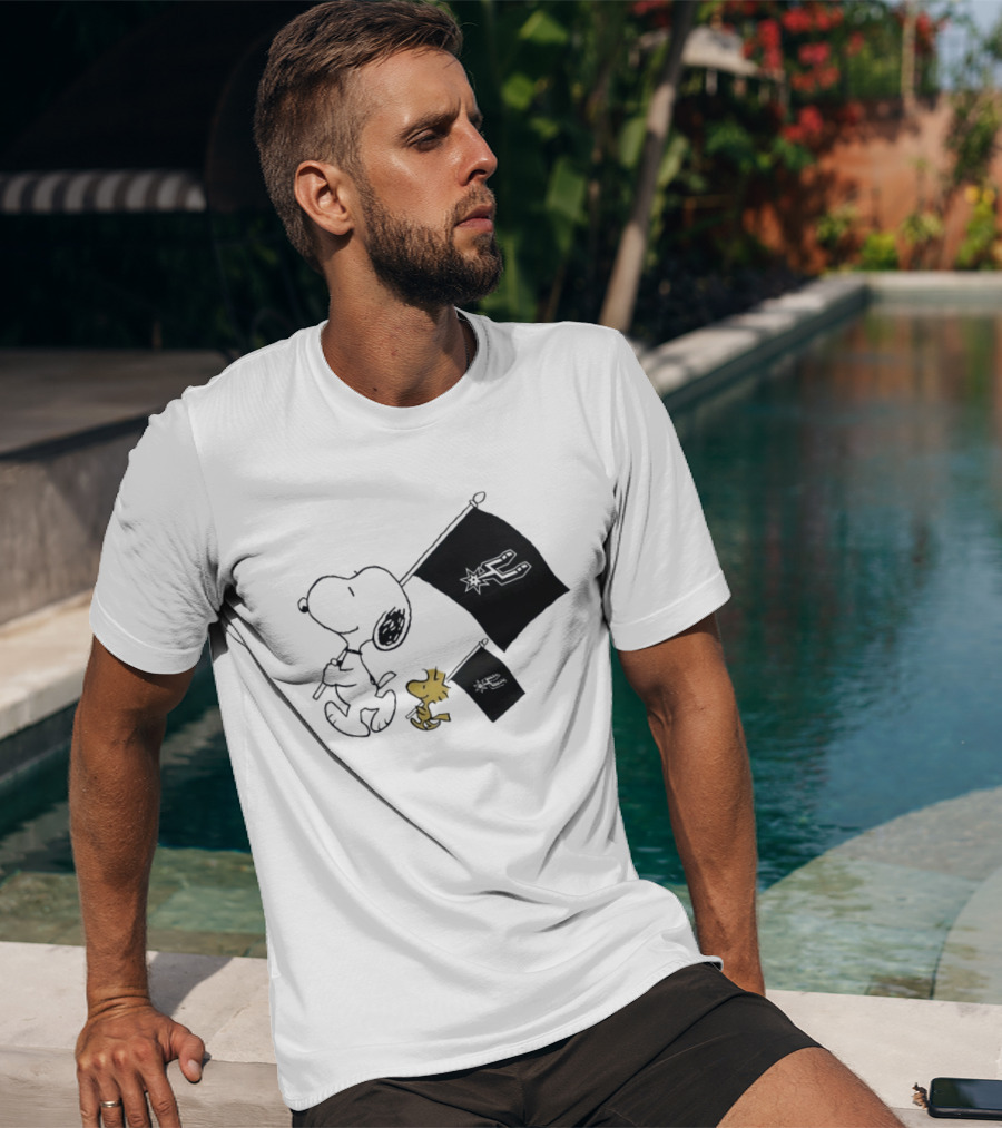 Snoopy Woodstock San Antonio Spurs Flags Peanuts NBA Fan T-Shirt