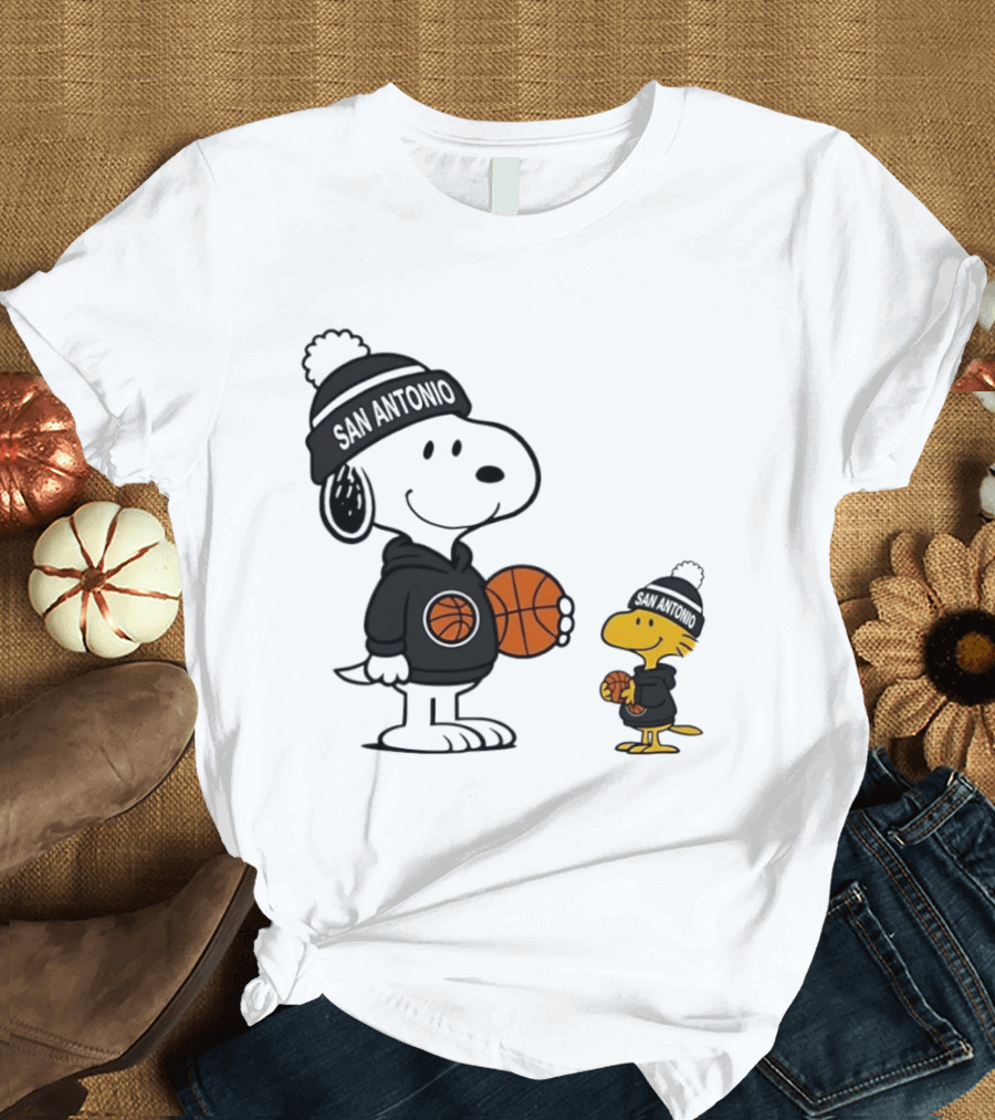 Snoopy And Woodstock Basketball Fans San Antonio Beanies T-Shirt