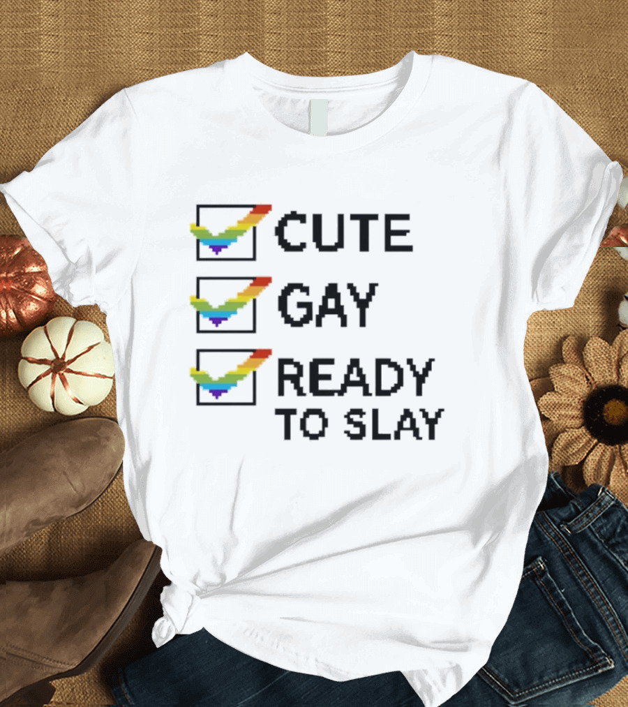 Cute Gay Ready To Slay Checkbox Rainbow Pixel T-Shirt