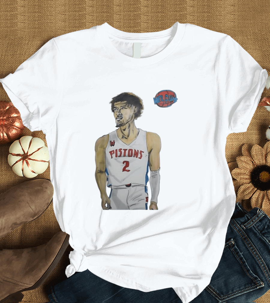 Cade Cunningham Welcome Detroit Pistons Hand Drawn Basketball Player Number 2 T-Shirt