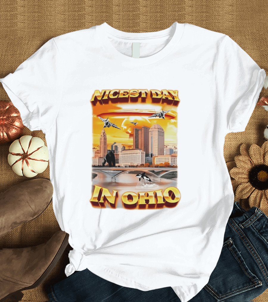 Nicest Day In Ohio Cityscape With Jets And Wildlife T-Shirt