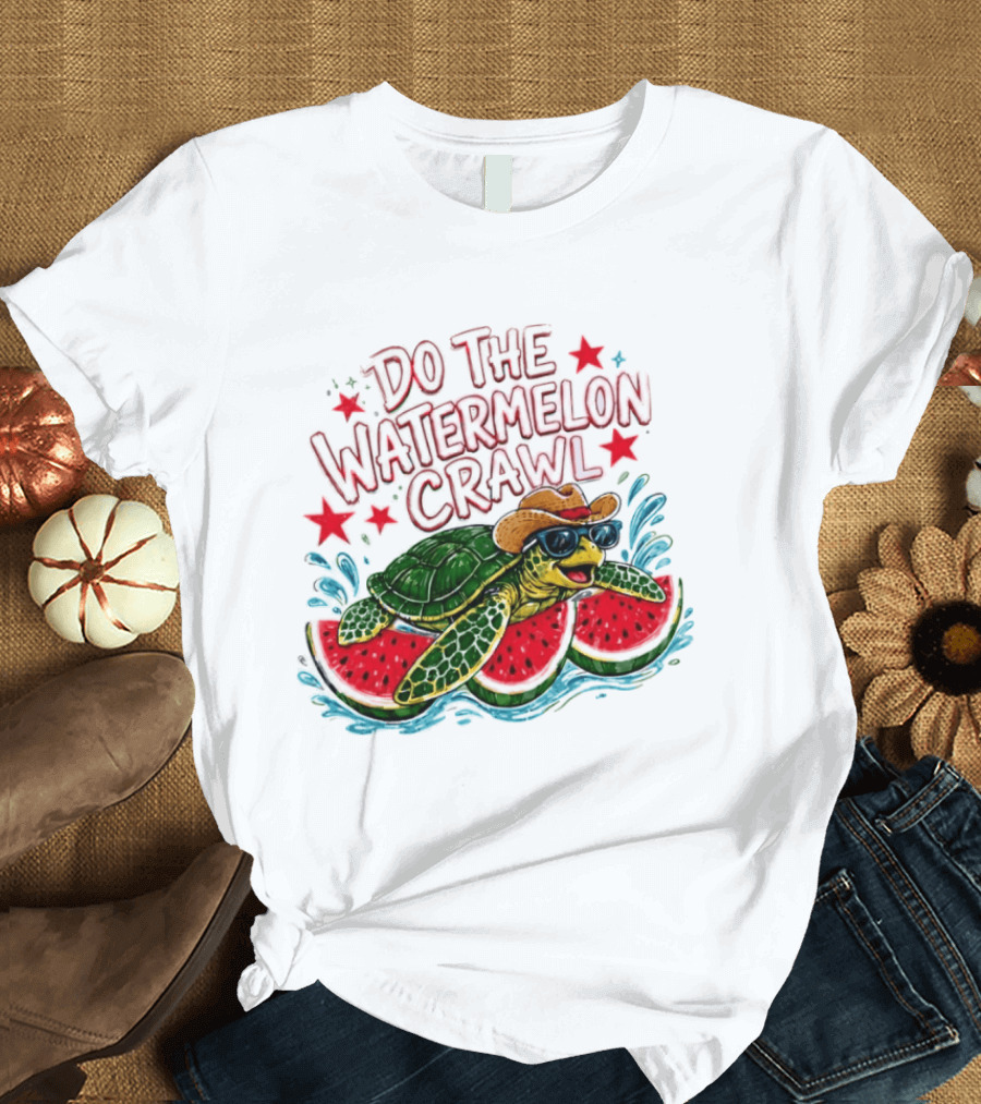 Do The Watermelon Crawl Turtle Cowboy Sunglasses Summer Fun T-Shirt