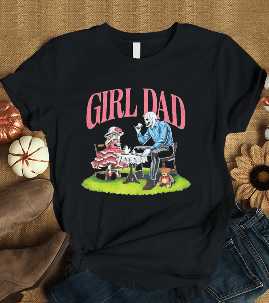 Girl Dad Tea Time With Daughter And Teddy Bear T-Shirt