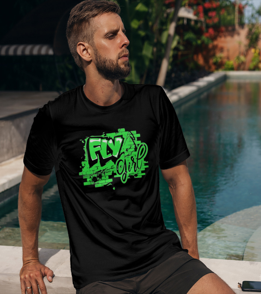 Fly Girl Graffiti Street Brick Wall T-Shirt