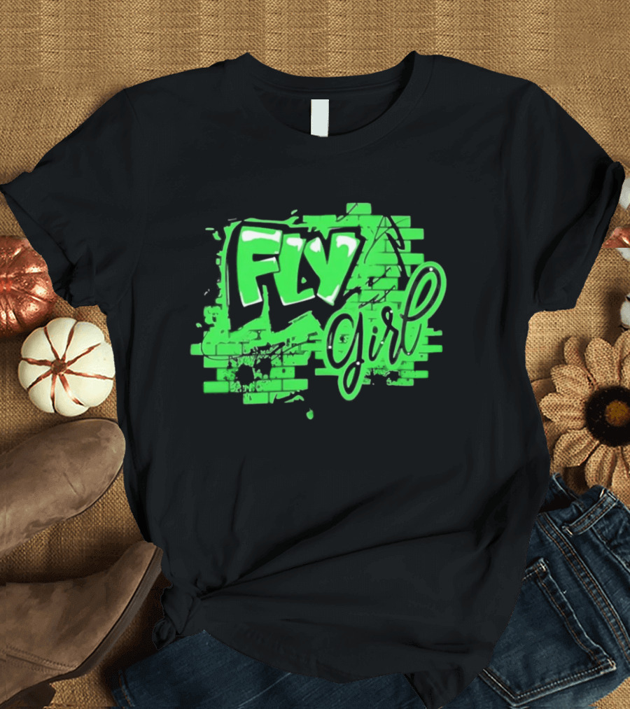 Fly Girl Graffiti Street Brick Wall T-Shirt