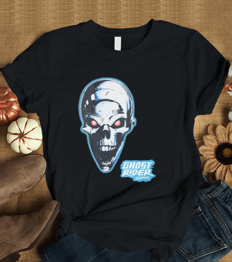 Ghost Rider 2099 Chrome Skull Head Red Eyes Iconic Comic T-Shirt