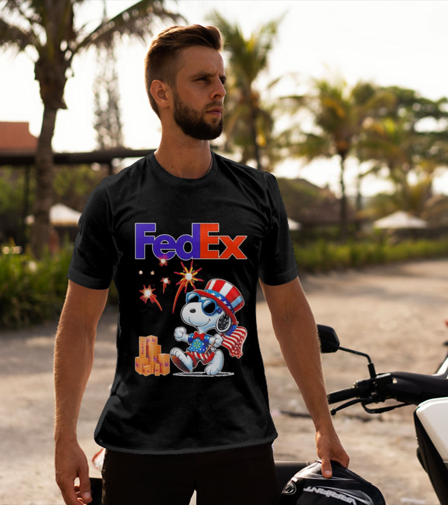 FedEx Snoopy American Flag Fireworks Patriotic Delivery T-Shirt