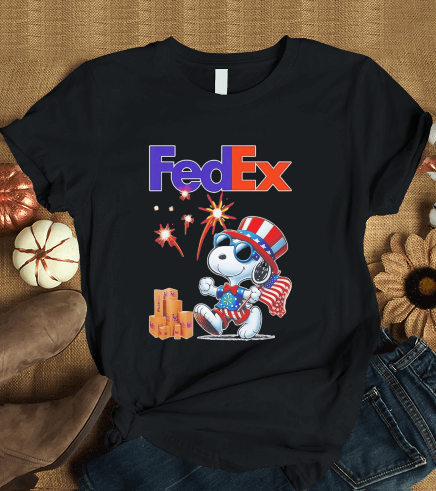 FedEx Snoopy American Flag Fireworks Patriotic Delivery T-Shirt