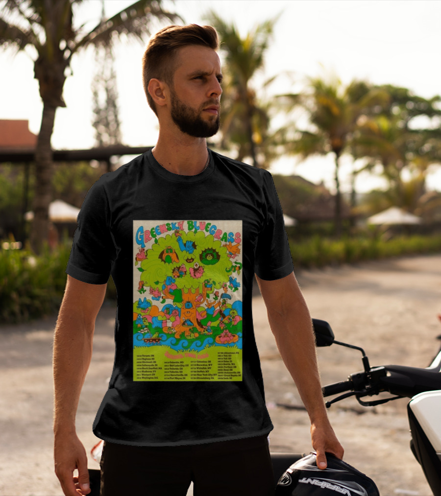 Greensky Bluegrass Summer Tour 2026 Psychedelic Tree Artwork With Tour Dates And Cities T-Shirt