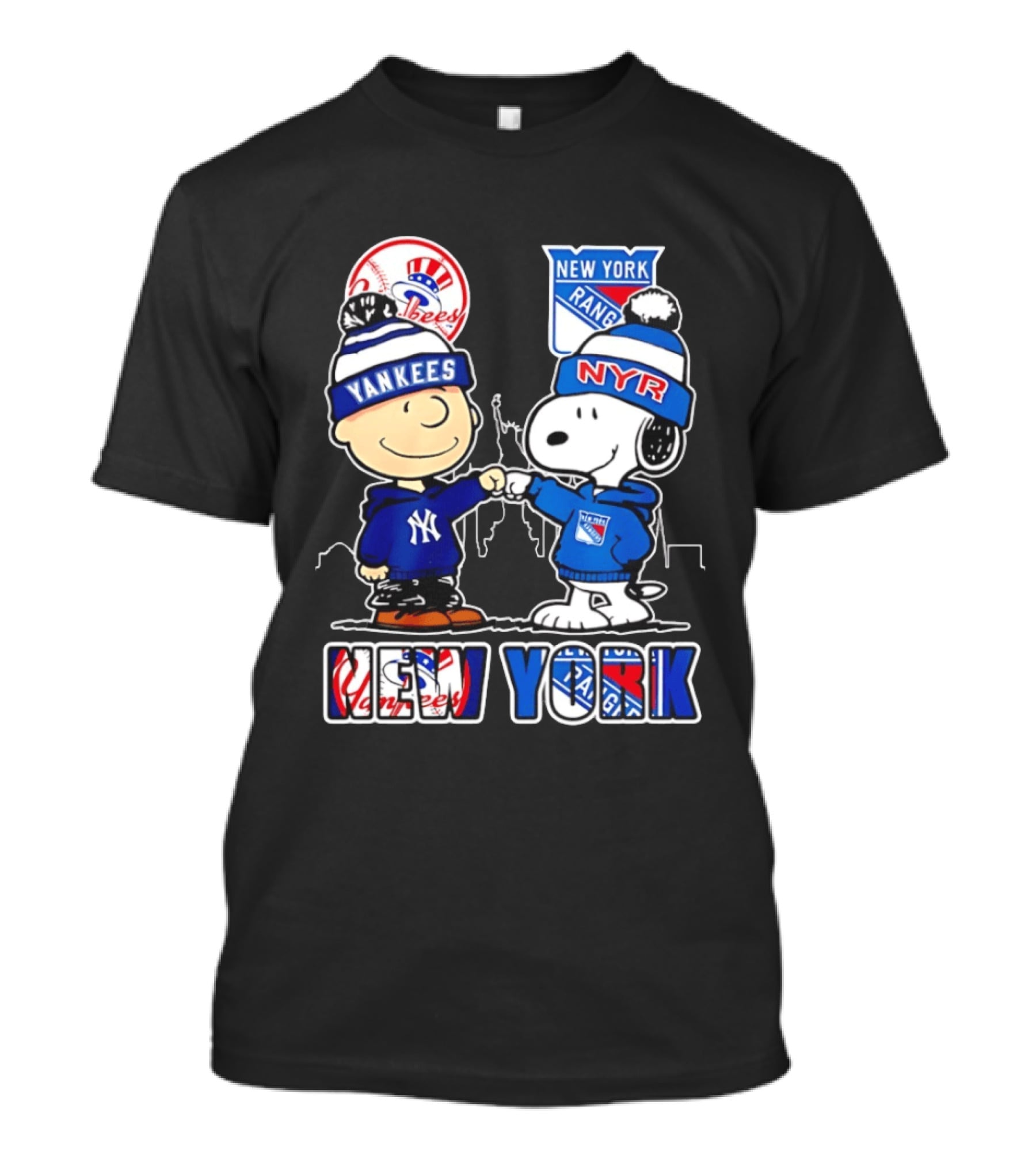 New York Yankees Vs Rangers Charlie Brown Snoopy Fan Gear T-Shirt