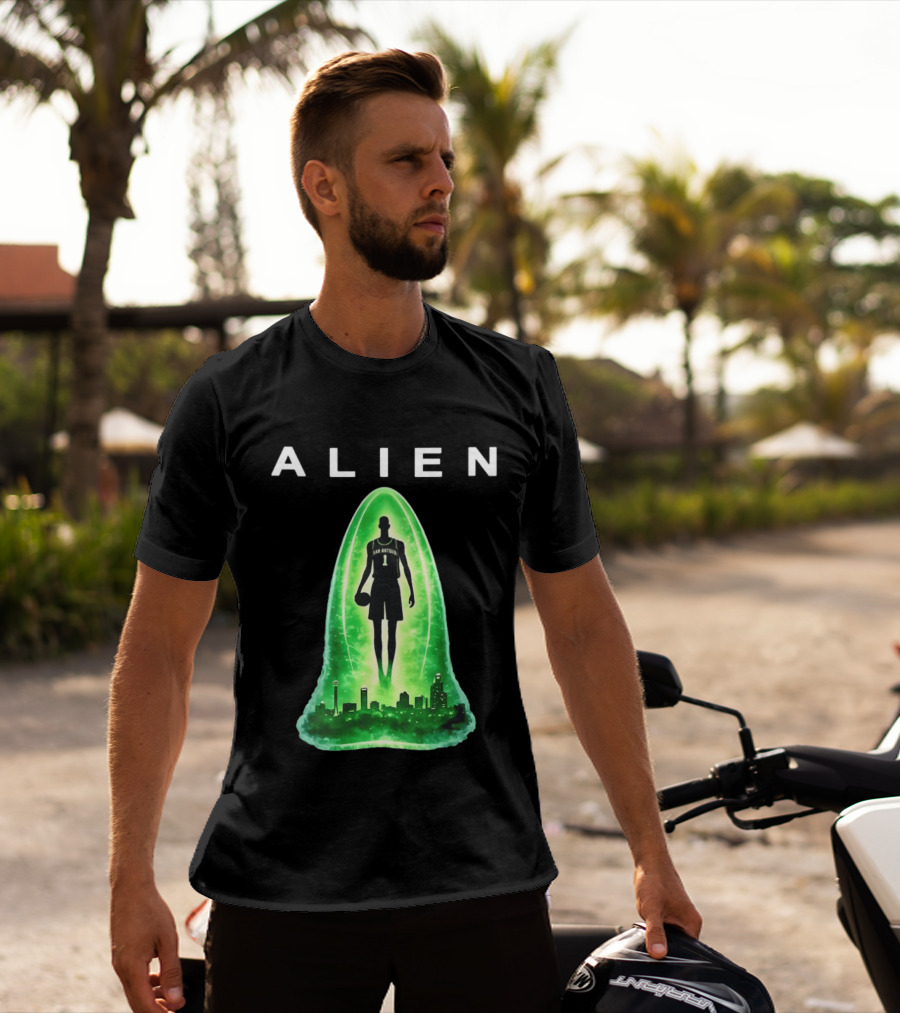 San Antonio Spurs Alien Abduction Victor Wembanyama Basketball Skyline T-Shirt