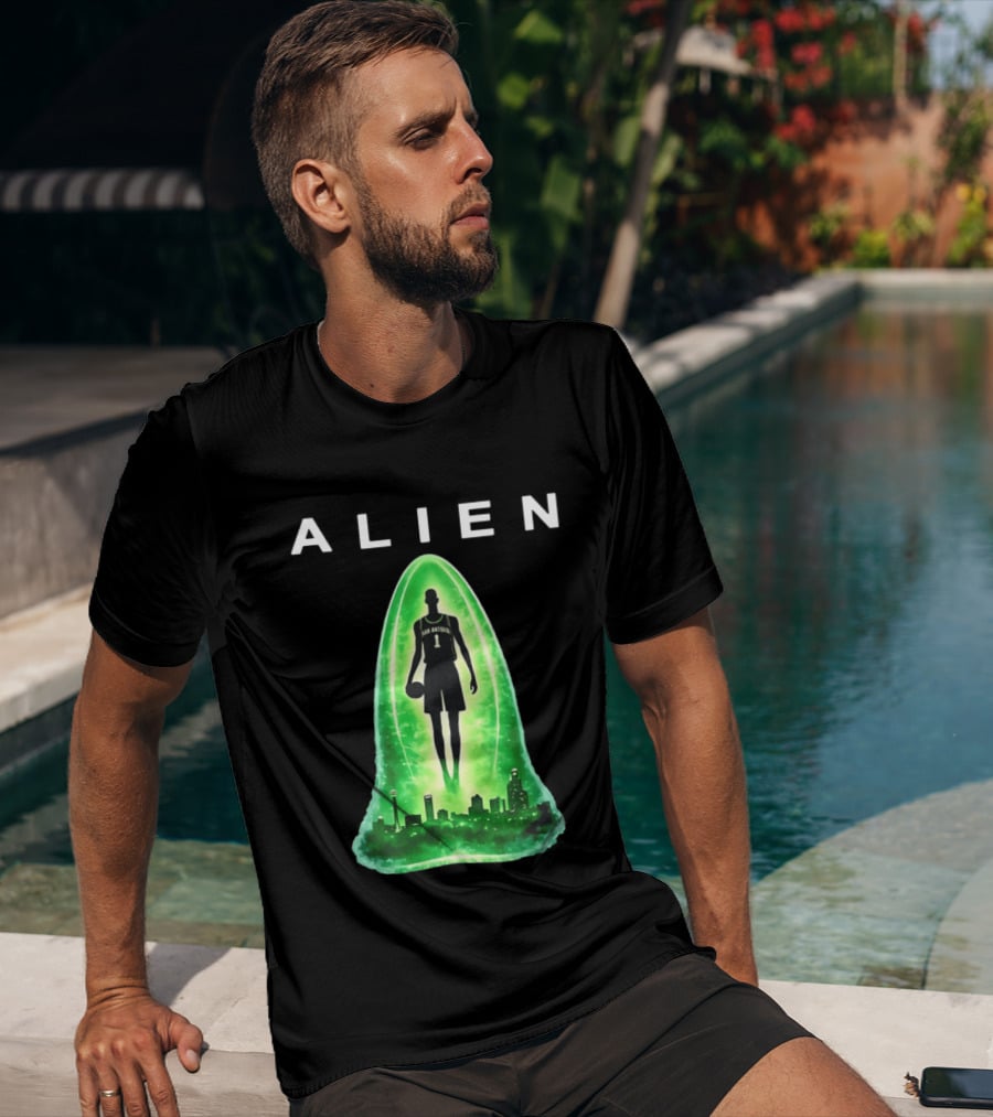 San Antonio Spurs Alien Abduction Victor Wembanyama Basketball Skyline T-Shirt