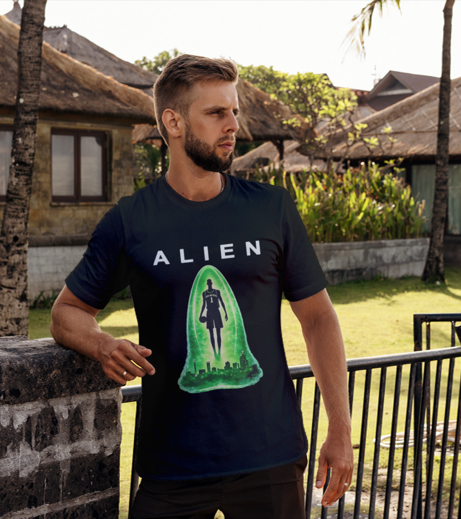 San Antonio Spurs Alien Abduction Victor Wembanyama Basketball Skyline T-Shirt