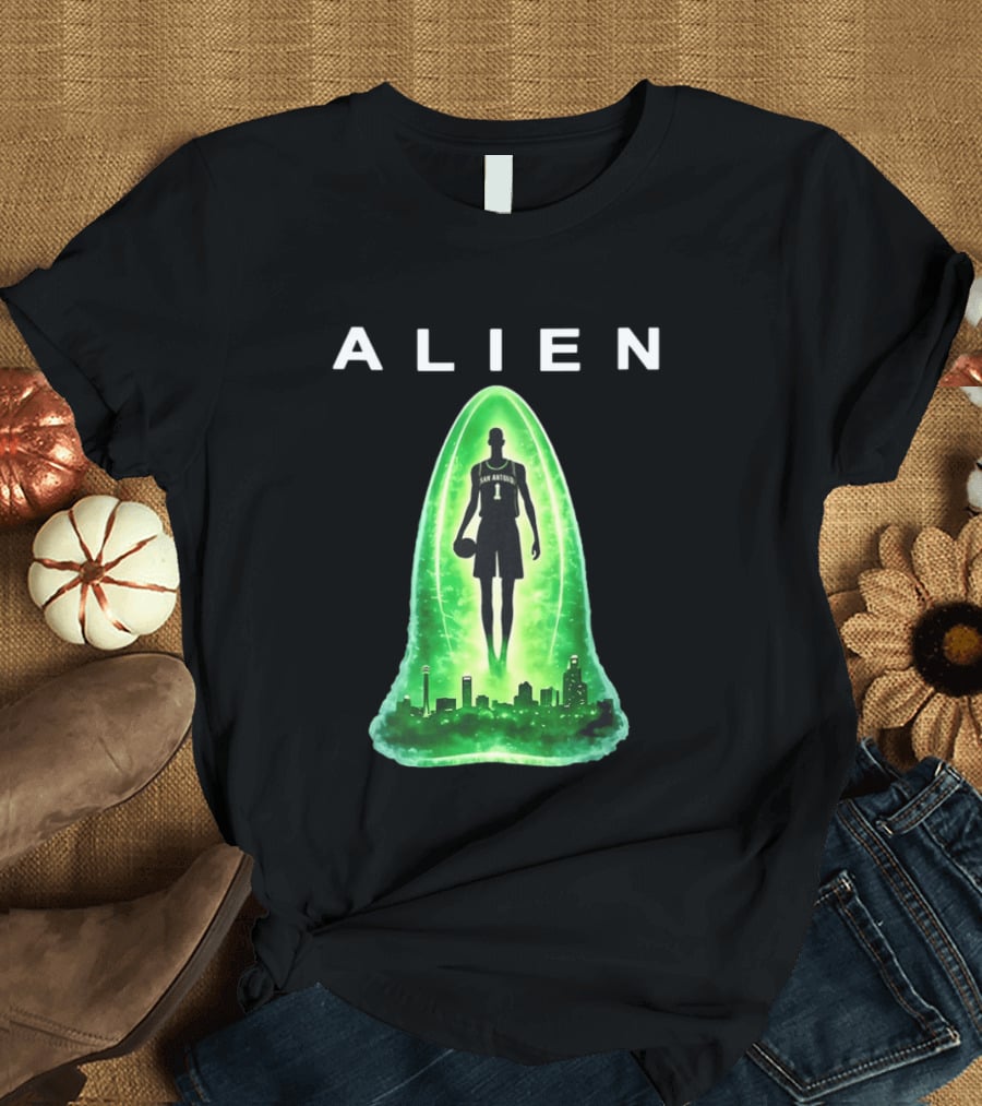 San Antonio Spurs Alien Abduction Victor Wembanyama Basketball Skyline T-Shirt