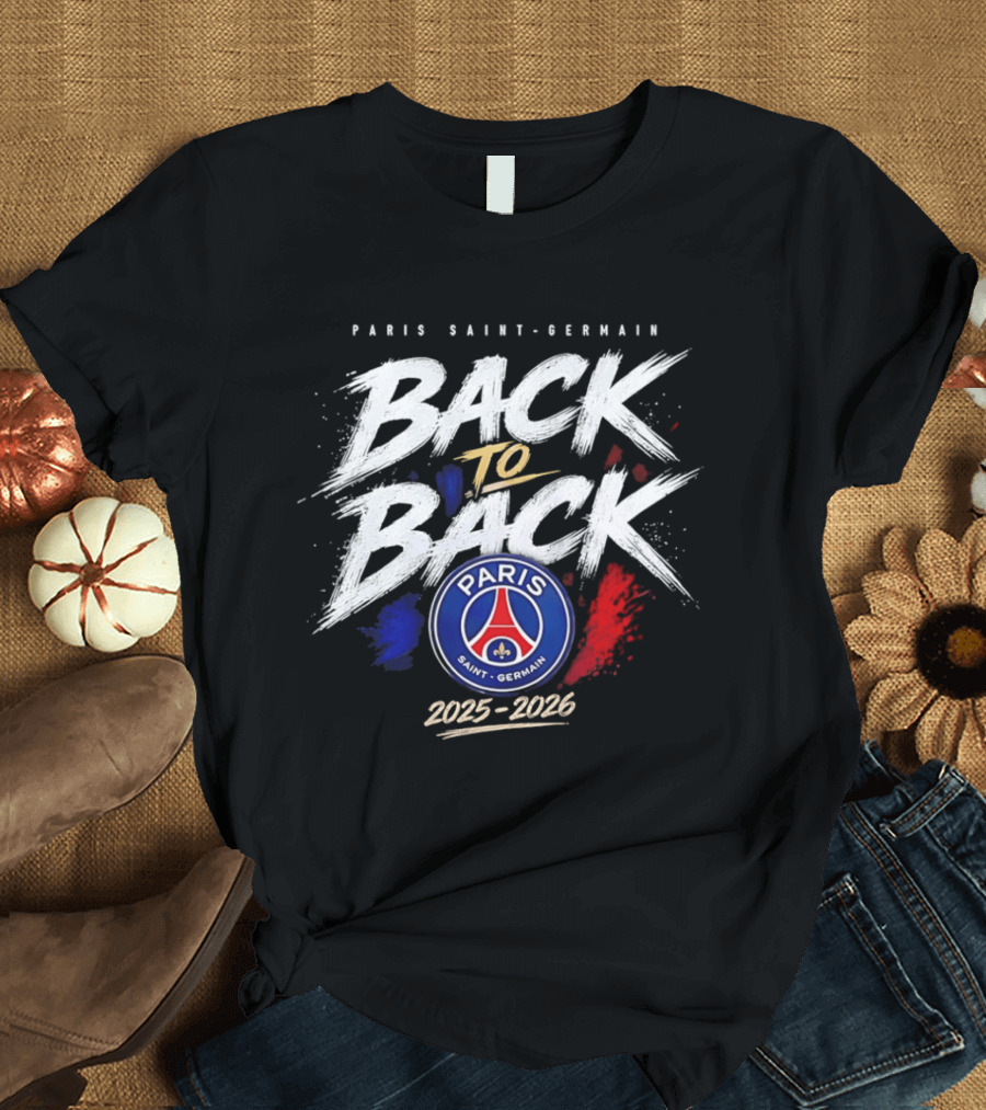 Paris Saint Germain Back To Back 2025 2026 Logo Champion Celebration T-Shirt