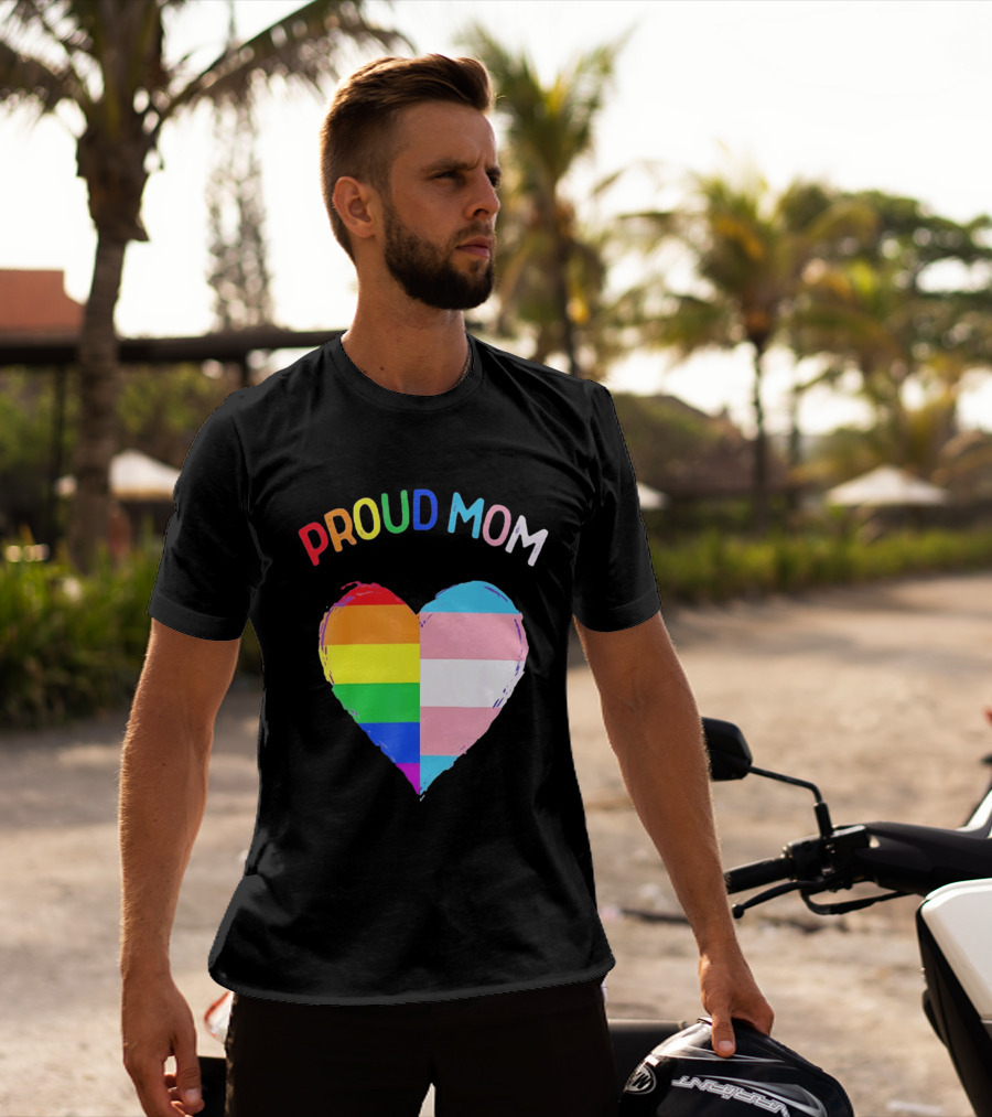 Proud Mom LGBTQ+ Transgender Heart Rainbow T-Shirt