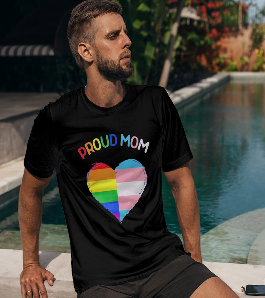 Proud Mom LGBTQ+ Transgender Heart Rainbow T-Shirt