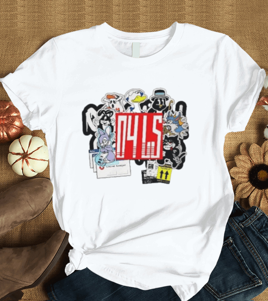 04LS Cartoon Characters Sticker Collection Bunny Cat Duck T-Shirt