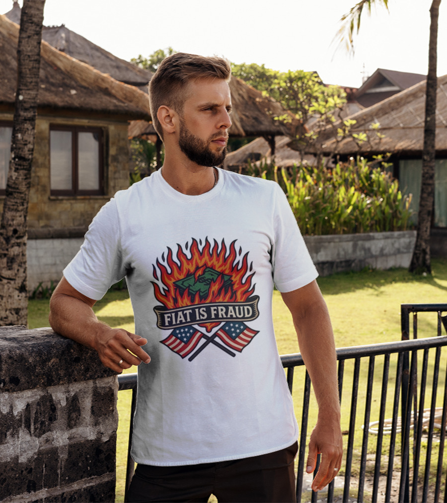 Fiat Is Fraud Money Burning Flames With United States Flags T-Shirt