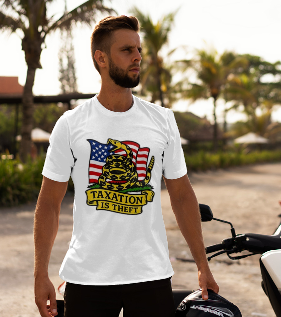 Taxation Is Theft Gadsden Flag American Flag Snake T-Shirt