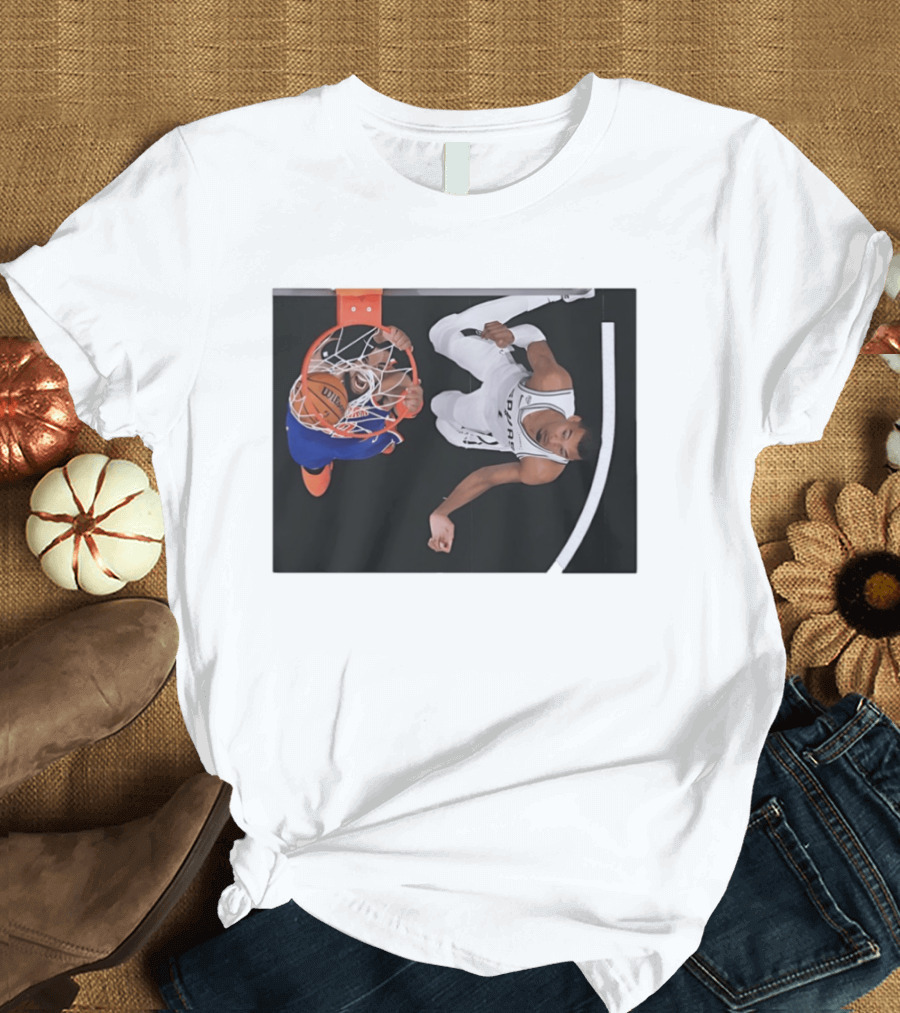 Jalen Brunson New York Knicks Victor Wembanyama San Antonio Spurs NBA Basketball Action T-Shirt