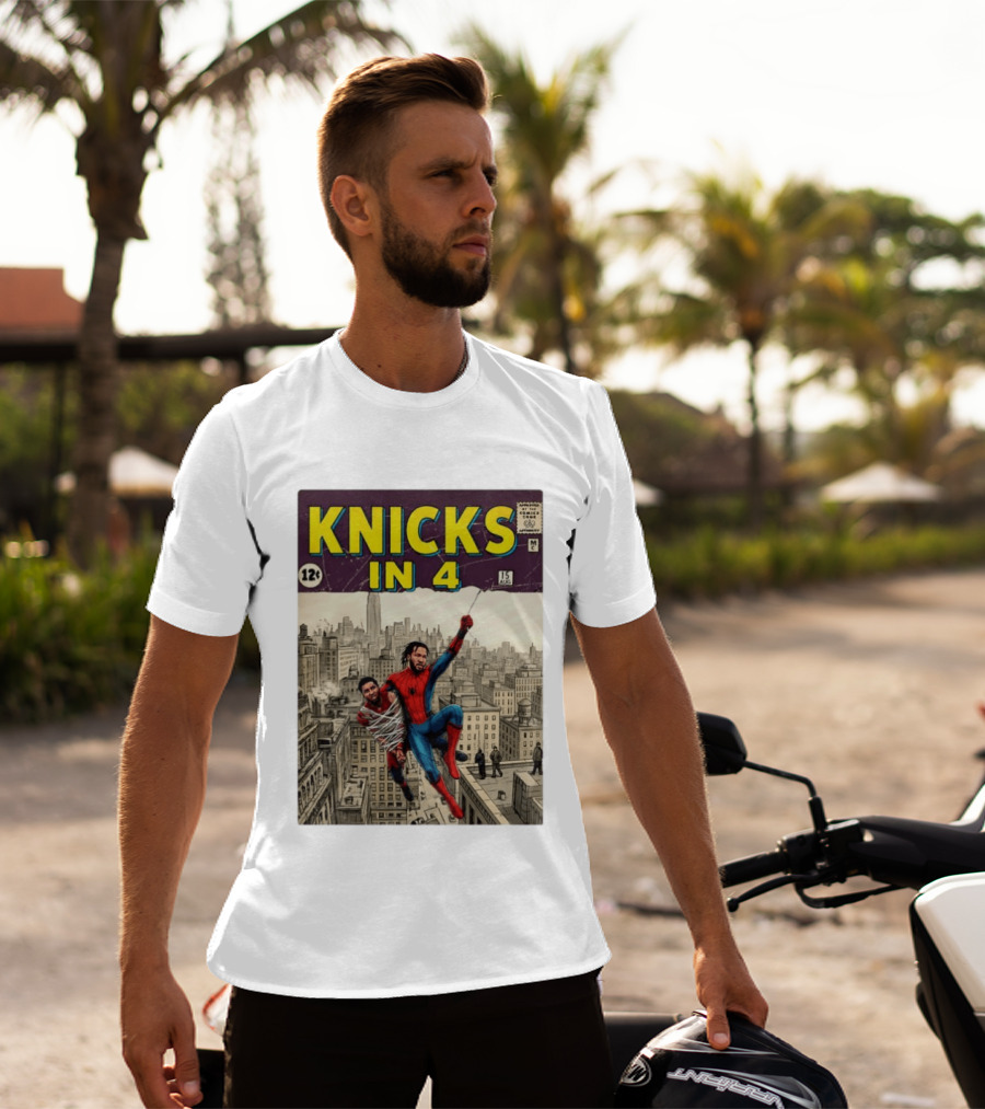 Knicks In 4 Jalen Brunson Vs Donovan Mitchell Comic Crossover New York Cleveland Showdown T-Shirt