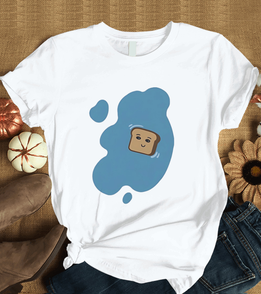 Floating Happy Toast Blue Puddle Cartoon Food Pun T-Shirt
