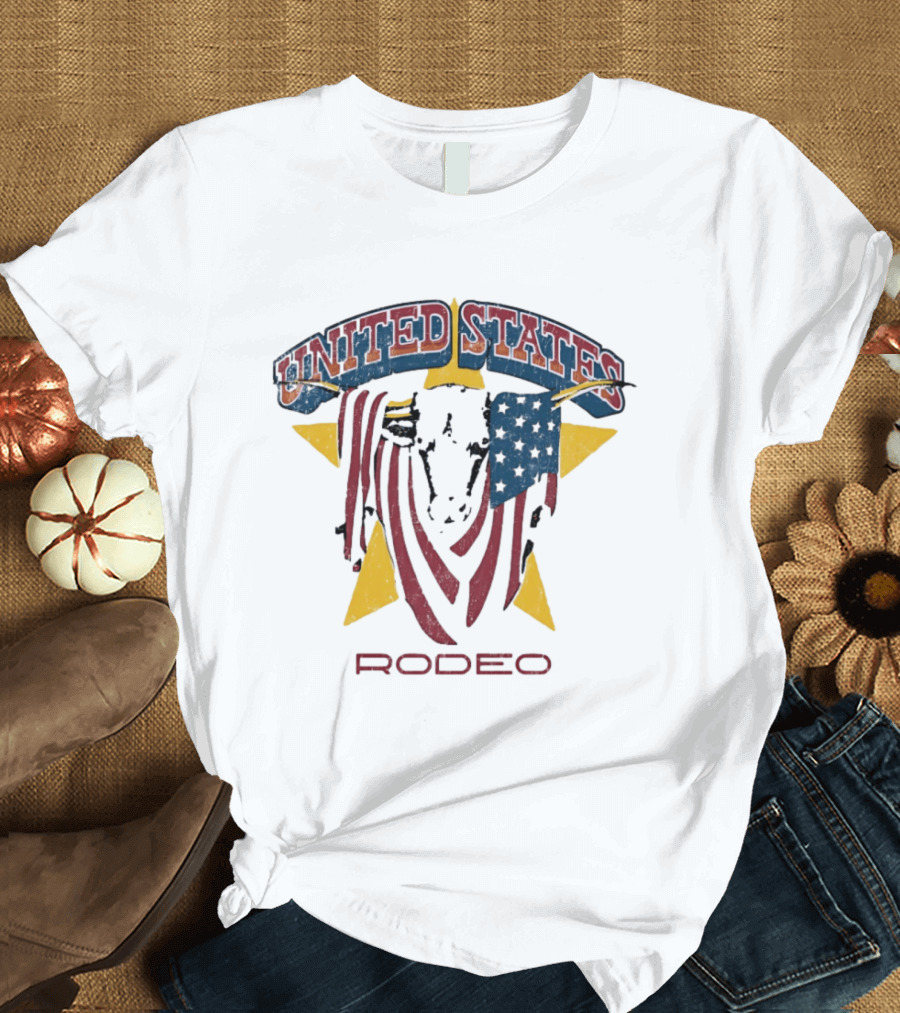 United States Rodeo Bull American Flag Yellow Star Country Western T-Shirt