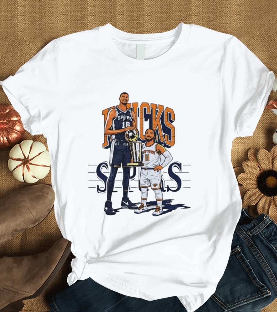Victor Wembanyama Spurs Versus Jalen Brunson Knicks Trophy Size Gap T-Shirt