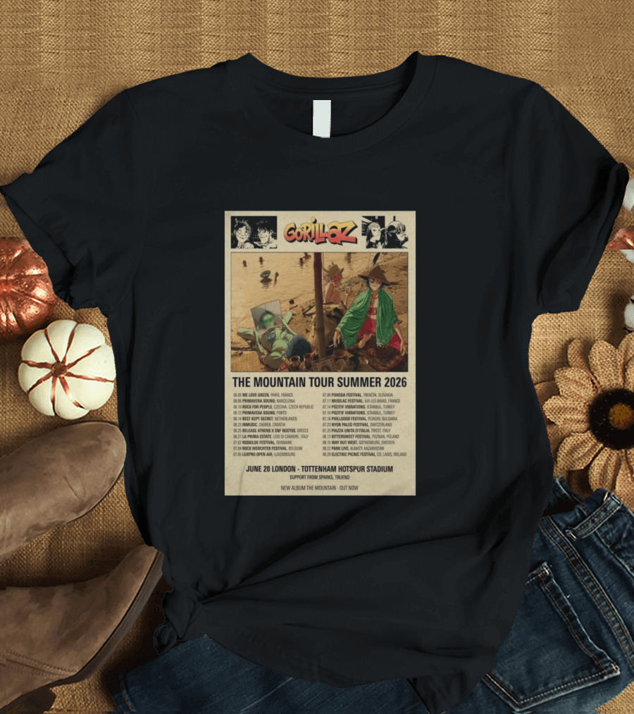 Gorillaz The Mountain Tour Summer 2026 Concert Featuring Noodle And Band Members T-Shirt