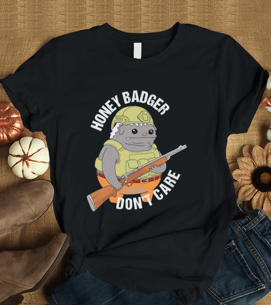 Honey Badger Don't Care Armed Cartoon T-Shirt