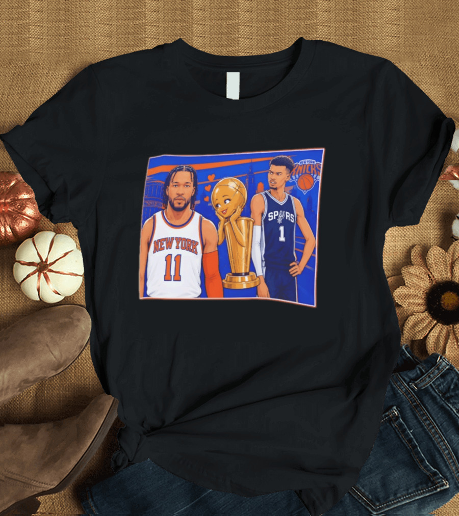 Jalen Brunson New York Knicks Victor Wembanyama San Antonio Spurs Larry O'Brien Trophy T-Shirt