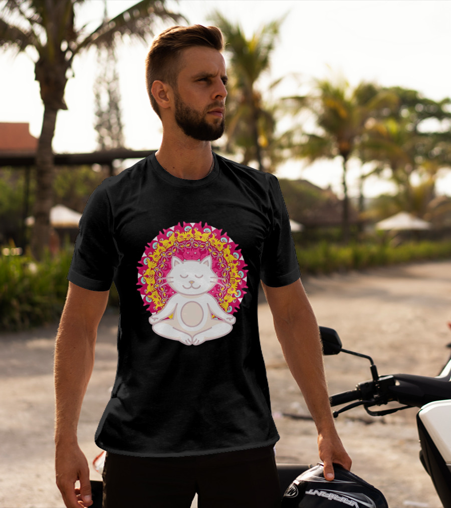 Meditation Zen Cat Mandala Yoga Peace Namaste Mindfulness Spiritual Pet Lover Feline Serenity T-Shirt