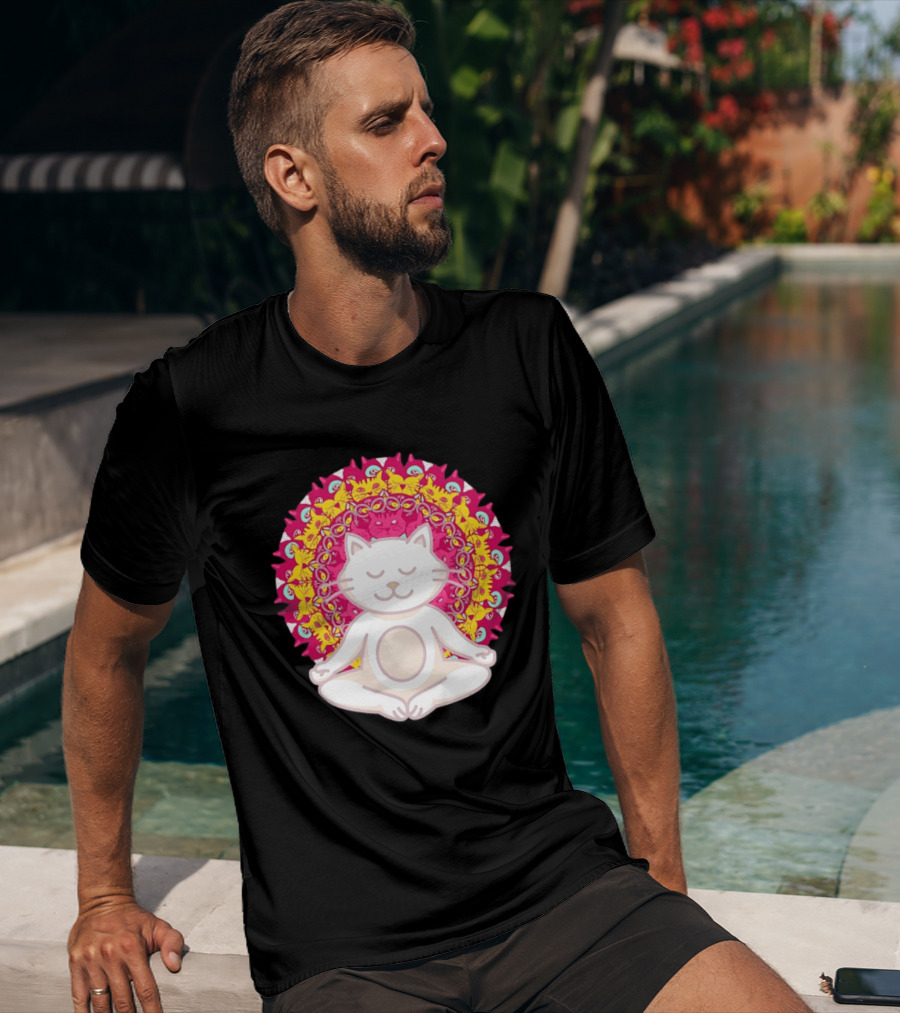 Meditation Zen Cat Mandala Yoga Peace Namaste Mindfulness Spiritual Pet Lover Feline Serenity T-Shirt