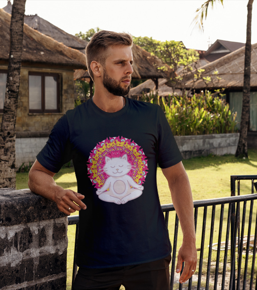 Meditation Zen Cat Mandala Yoga Peace Namaste Mindfulness Spiritual Pet Lover Feline Serenity T-Shirt
