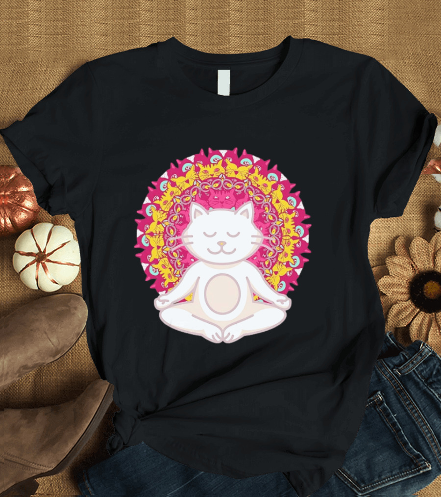Meditation Zen Cat Mandala Yoga Peace Namaste Mindfulness Spiritual Pet Lover Feline Serenity T-Shirt