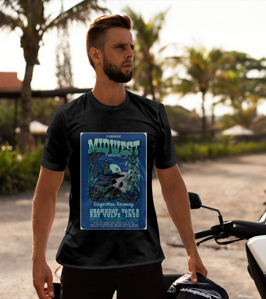 GRIDLIFE Midwest Festival GingerMan Raceway June 12 14 2026 South Haven MI Crankdat Tape B Ray Volpe INZO Borgore T-Shirt