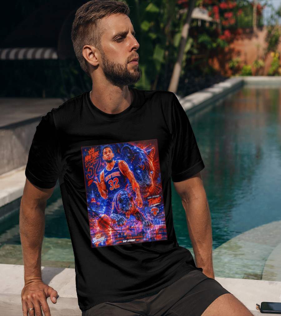 New York 32 Karl Anthony Towns Panther Blossom Street Slicey NBA Knicks T-Shirt