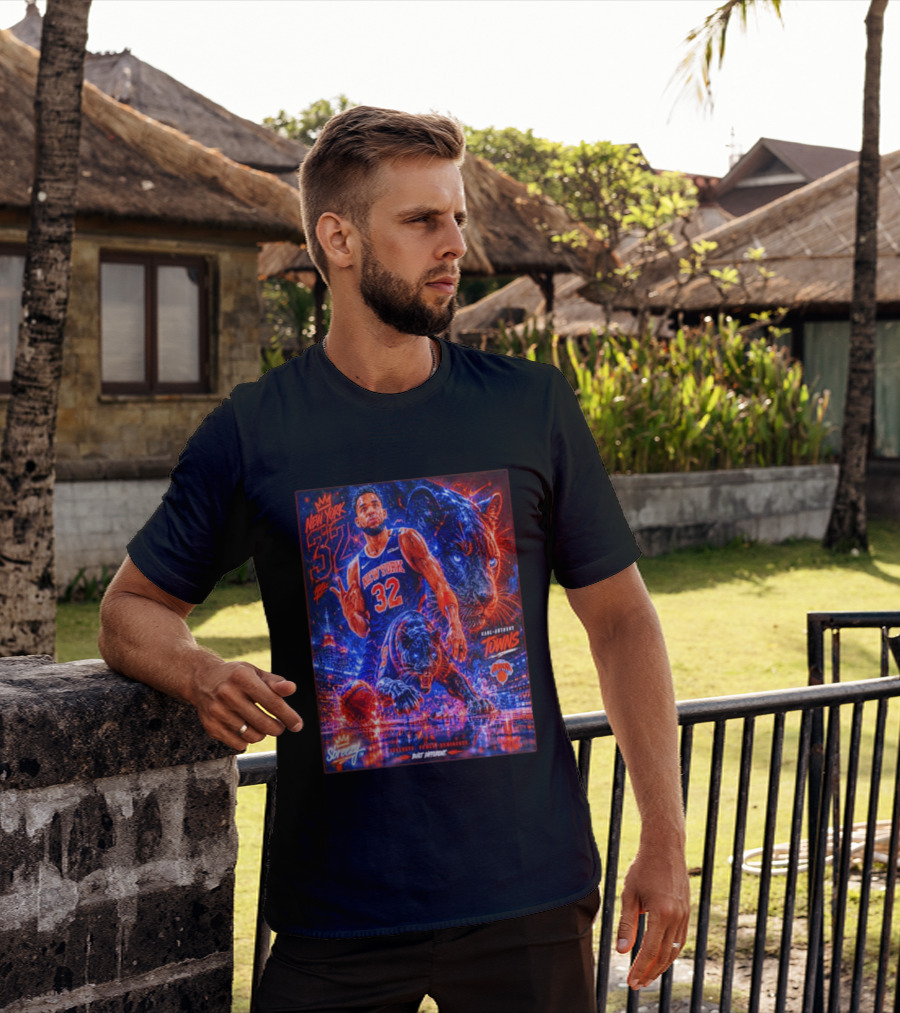 New York 32 Karl Anthony Towns Panther Blossom Street Slicey NBA Knicks T-Shirt