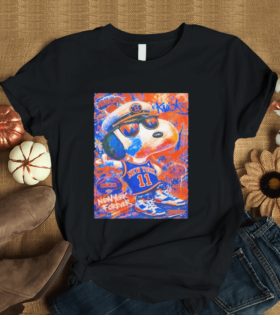 New York Knicks Snoopy Captain 11 New York Forever Streetwear Collection T-Shirt