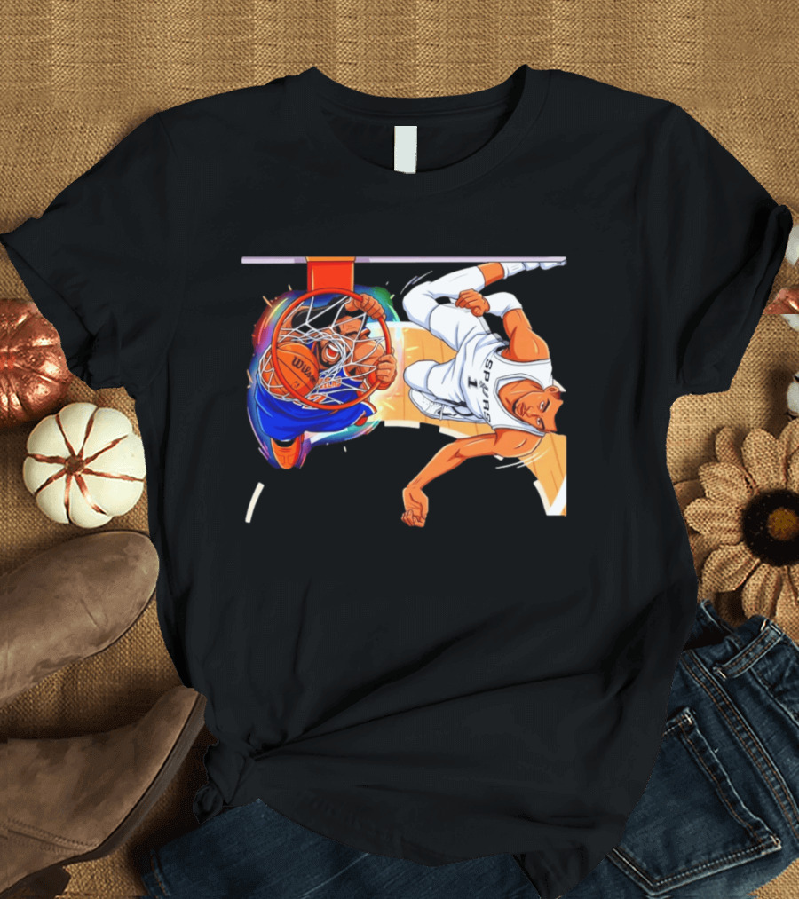 New York Knicks Vs San Antonio Spurs Comic Dunk Battle T-Shirt