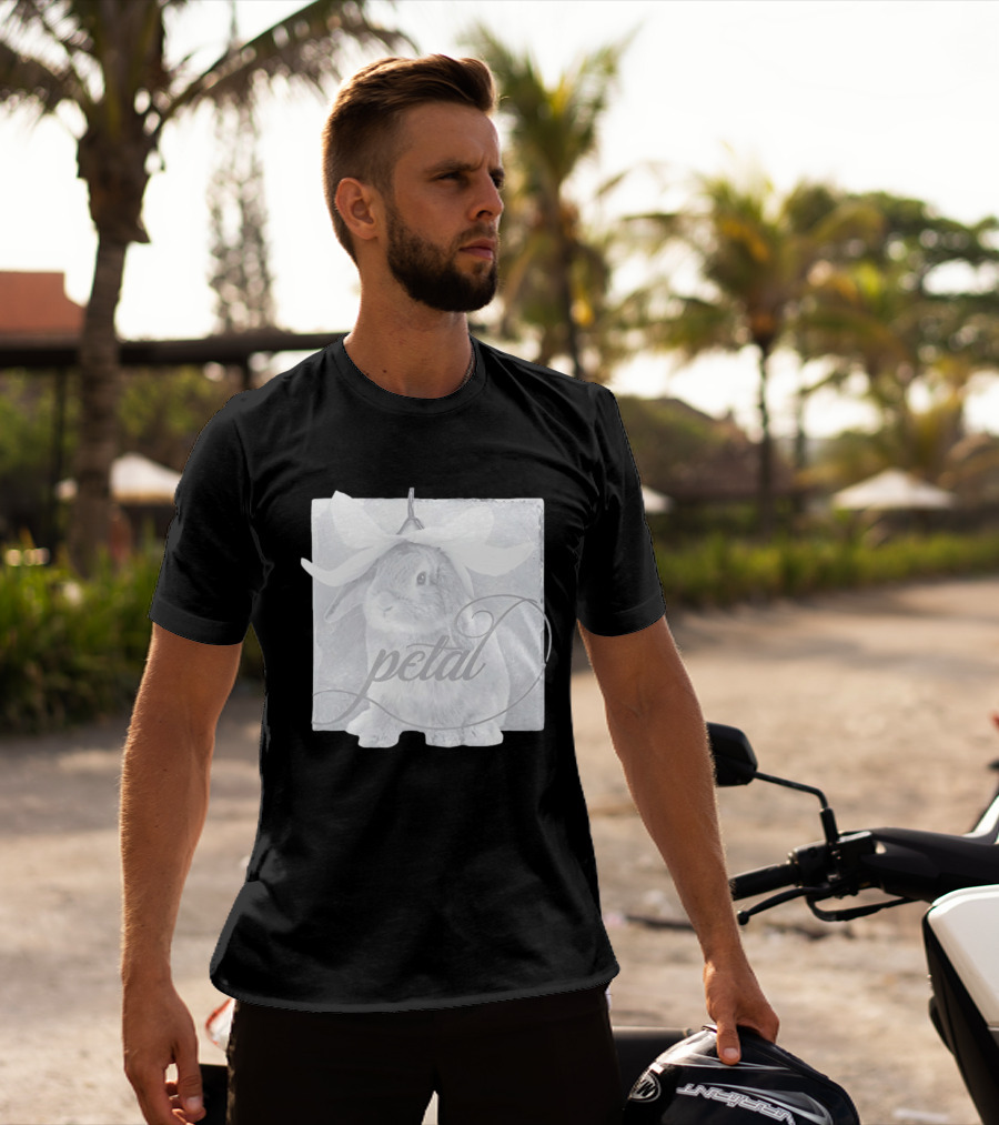 Petal Rabbit With Flower Headpiece On Square Tile Black And White T-Shirt