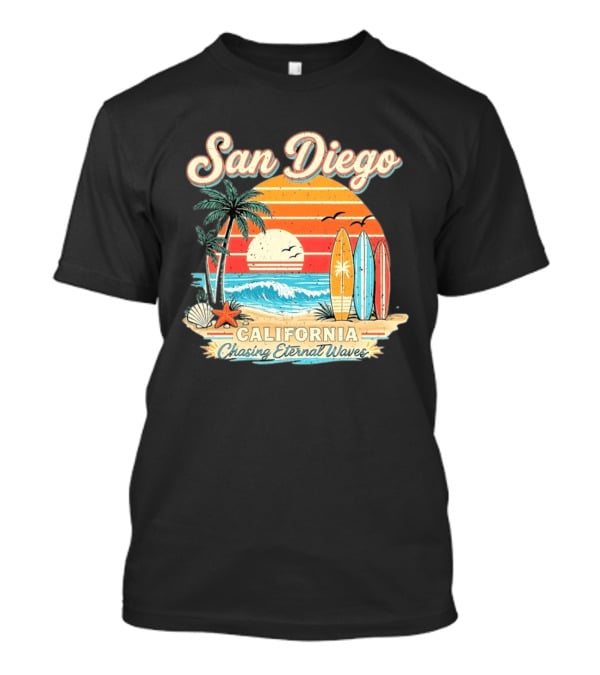 San Diego California Surfing Sunrise Chasing Eternal Waves Beach Vacation T-Shirt